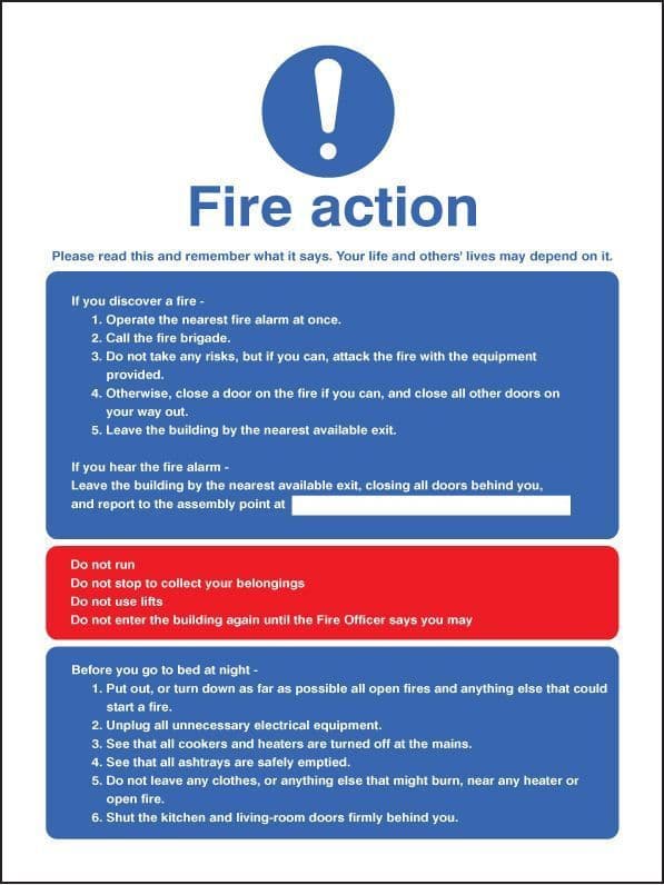31418E Fire action residential homes & multi-occupancy buildings - dial manually Safety Sign