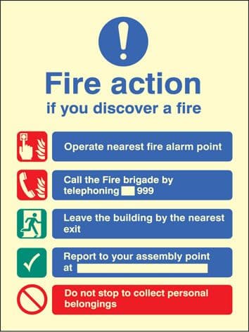 31420E Fire action manual without lift Photoluminescent Rigid (200x150mm) Safety Sign