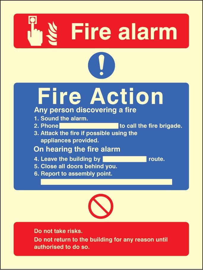 31427E Fire action/call point without lift Photoluminescent Rigid (200x150mm) Safety Sign