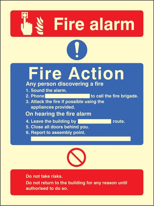 31427H Fire action/call point without lift Photoluminescent Rigid (300x250mm) Safety Sign