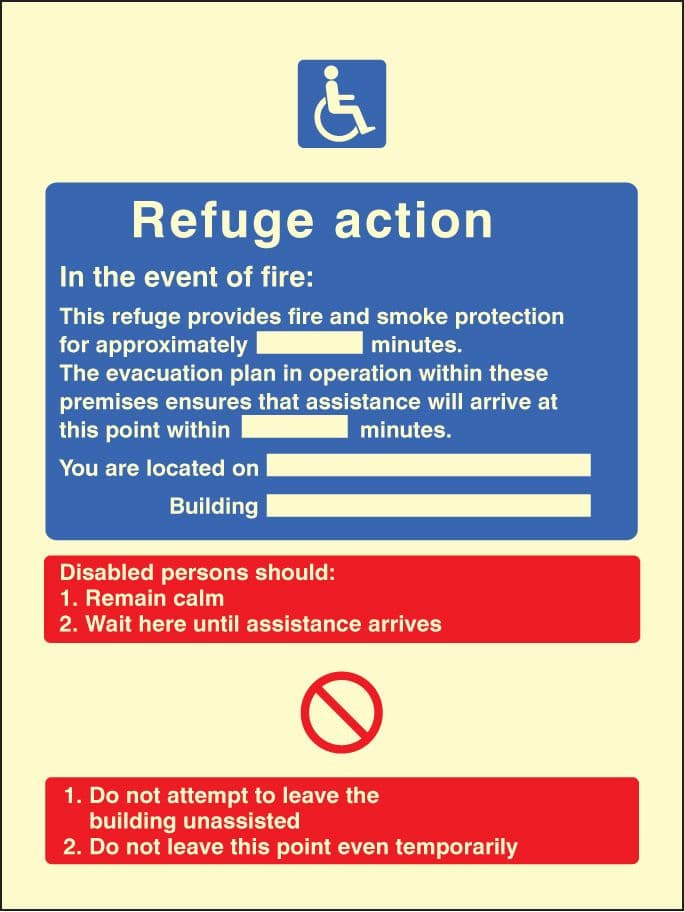 31430E Refuge action Photoluminescent Rigid (200x150mm) Safety Sign