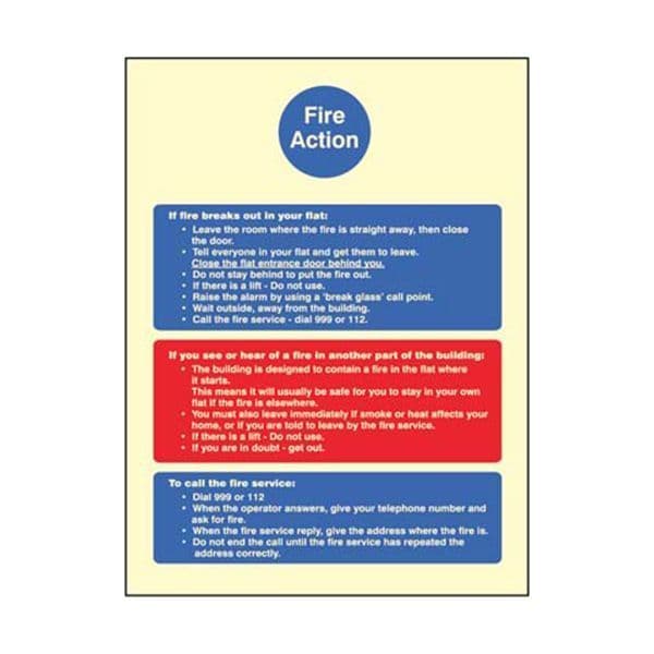 31438H Fire action notice (stay put) for flats sign - Photoluminescent Rigid (300x250mm)