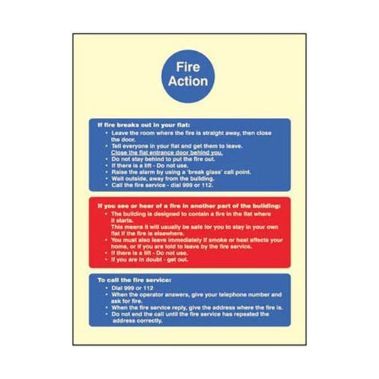 31438H Fire action notice (stay put) for flats sign - Photoluminescent Rigid (300x250mm)