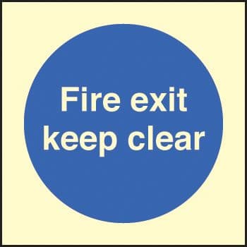 31606B Fire exit keep clear Photoluminescent Rigid (80x80mm) Safety Sign