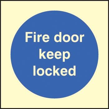 31635B Fire door keep locked Photoluminescent Rigid (80x80mm) Safety Sign