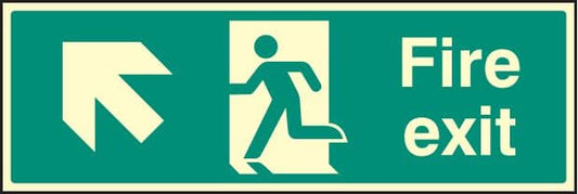 32001L Fire exit - up and left Photoluminescent Rigid (450x150mm) Safety Sign