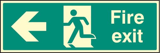 32003G Fire exit - left Photoluminescent Rigid (300x100mm) Safety Sign