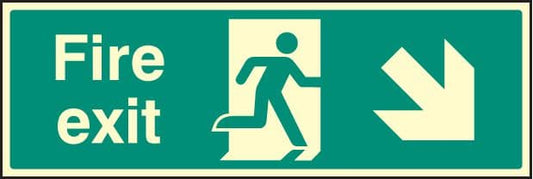 32006M Fire exit - down and right Photoluminescent Rigid (600x200mm) Safety Sign