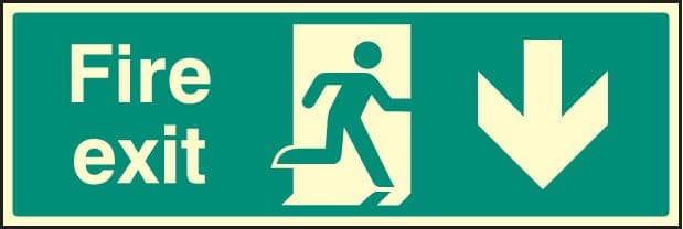 32008G Fire exit down Photoluminescent Rigid (300x100mm) Safety Sign