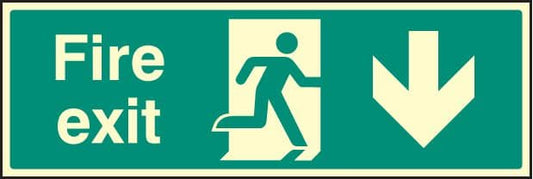 32008G Fire exit down Photoluminescent Rigid (300x100mm) Safety Sign