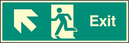 32009L Exit - up and left Photoluminescent Rigid (450x150mm) Safety Sign