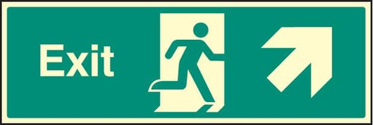 32010G Exit - up and right Photoluminescent Rigid (300x100mm) Safety Sign