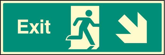 32014L Exit - down and right Photoluminescent Rigid (450x150mm) Safety Sign