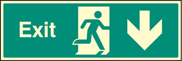32016L Exit - down Photoluminescent Rigid (450x150mm) Safety Sign