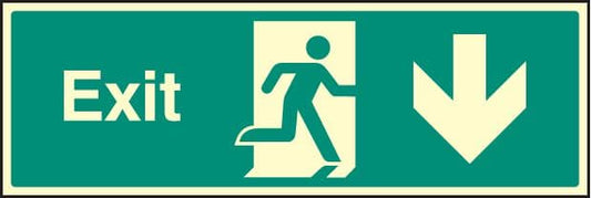 32016M Exit - down Photoluminescent Rigid (600x200mm) Safety Sign
