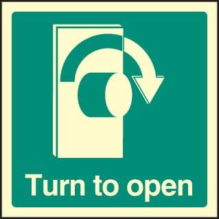 32037U Turn to open - right Photoluminescent Rigid (100x100mm) Safety Sign