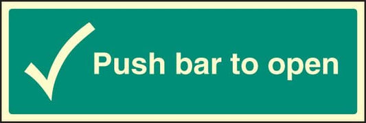 32047G Push bar to open Photoluminescent Rigid (300x100mm) Safety Sign
