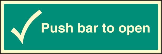 32047L Push bar to open Photoluminescent Rigid (450x150mm) Safety Sign