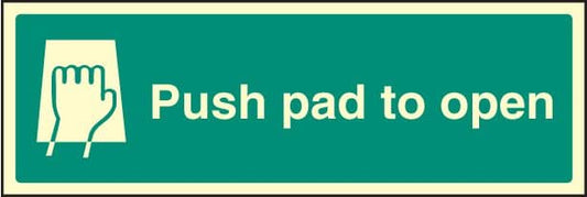 32051L Push pad to open Photoluminescent Rigid (450x150mm) Safety Sign