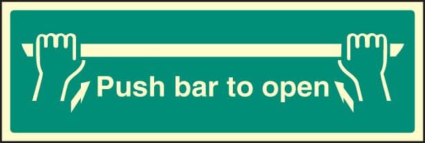 32052L Push bar to open Photoluminescent Rigid (450x150mm) Safety Sign