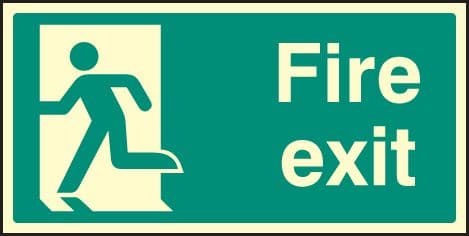 32056X Fire exit - left symbol Photoluminescent Rigid (200x100mm) Safety Sign