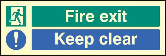32062G Fire exit keep clear Photoluminescent Rigid (300x100mm) Safety Sign