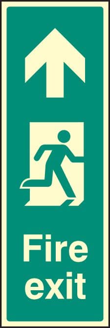 32063L Fire exit up (portrait) Photoluminescent Rigid (450x150mm) Safety Sign