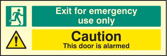32065L Exit for emergency use only caution this door is alarmed Photoluminescent Rigid (450x150mm)