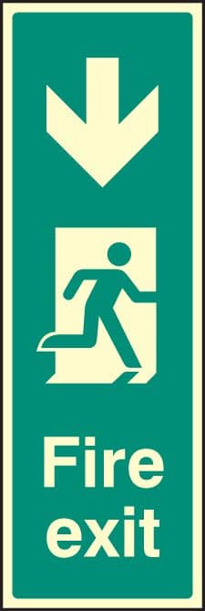 32069L Fire exit down (portrait) Photoluminescent Rigid (450x150mm) Safety Sign