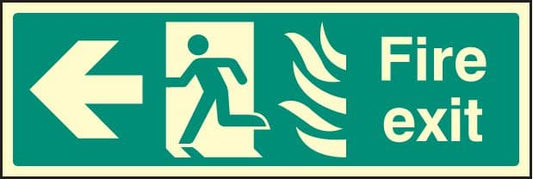 32083M Fire exit photo HTM (left) Photoluminescent Rigid (600x200mm) Safety Sign