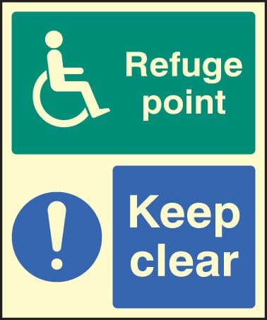 32096E Refuge point keep clear Photoluminescent Rigid (200x150mm) Safety Sign