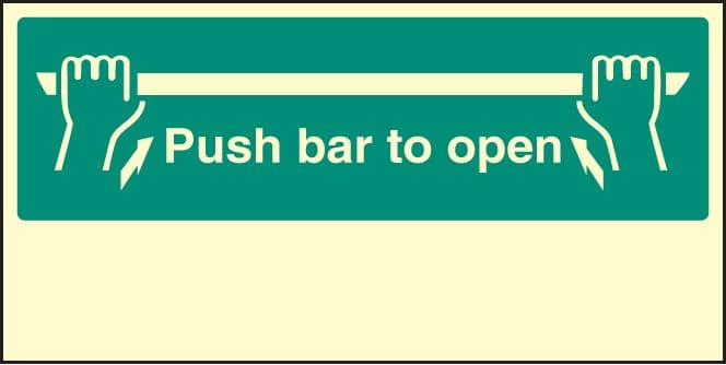 32099J Push bar to open Photoluminescent Rigid (400x200mm) Safety Sign
