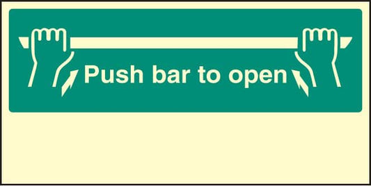 32099J Push bar to open Photoluminescent Rigid (400x200mm) Safety Sign