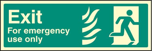 32108G Fire exit - emergency use - right HTM Photoluminescent Rigid (300x100mm) Safety Sign