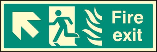 32120L Fire exit - up and left HTM Photoluminescent Rigid (450x150mm) Safety Sign
