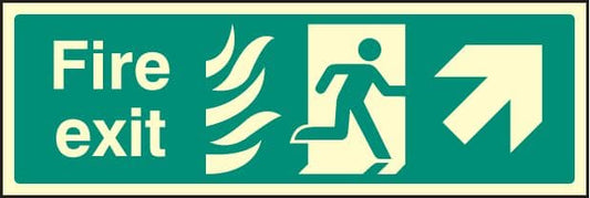 32121G Fire exit up & right HTM Photoluminescent Rigid (300x100mm) Safety Sign