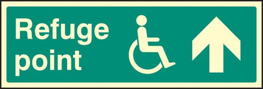 32146L Refuge point arrow on Photoluminescent Rigid (450x150mm) Safety Sign