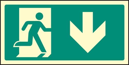 32151V Arrow down intermediate marker Photoluminescent Rigid (300x150mm) Safety Sign