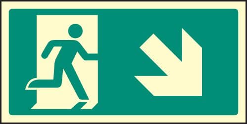 32154V Arrow down right intermediate marker Photoluminescent Rigid (300x150mm) Safety Sign