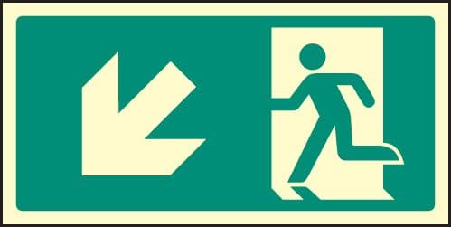 32155V Arrow down left intermediate marker Photoluminescent Rigid (300x150mm) Safety Sign