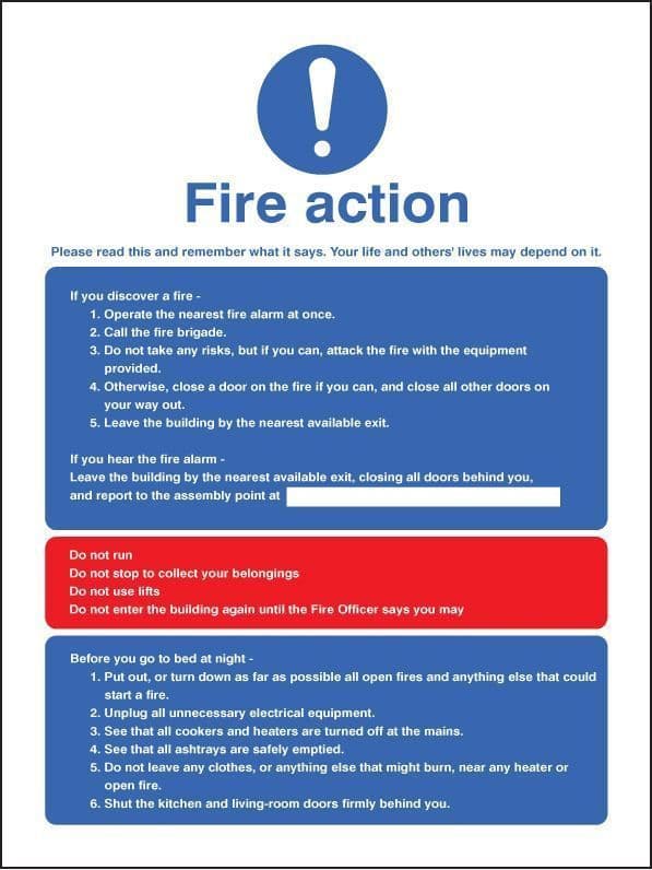 41418E Fire action residential homes & multi-occupancy buildings - dial manually Safety Sign