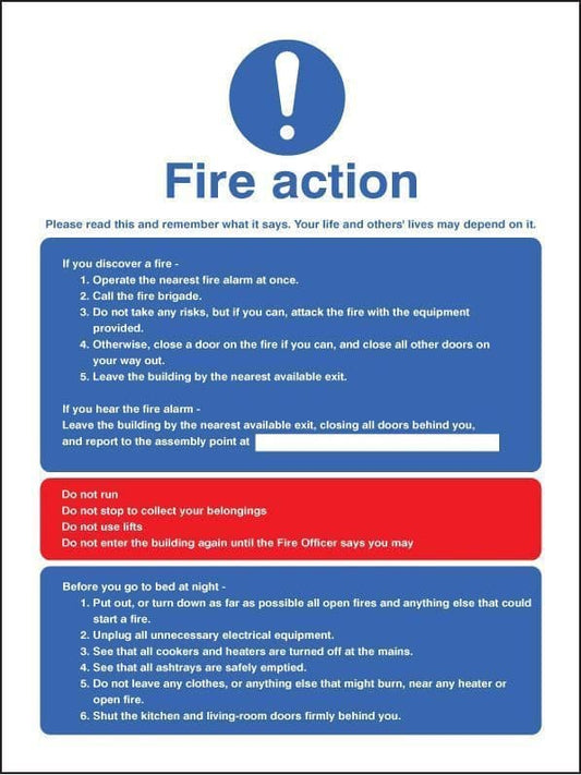 41418E Fire action residential homes & multi-occupancy buildings - dial manually Safety Sign