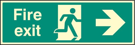 42004M Fire exit - right Photoluminescent S/A Vinyl (600x200mm) Safety Sign