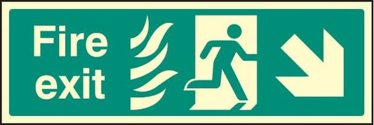 42090L Fire exit down right photo HTM Photoluminescent S/A Vinyl (450x150mm) Safety Sign