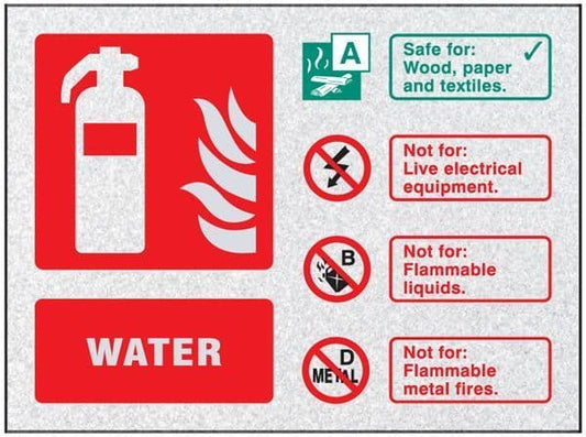 51237 Fire ID - Water visual impact sign 200x150mm c/w stand off locators Safety Sign