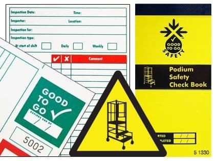 51330 Good to go safety podium steps check book  (H210xW100xD5mm) Safety Sign