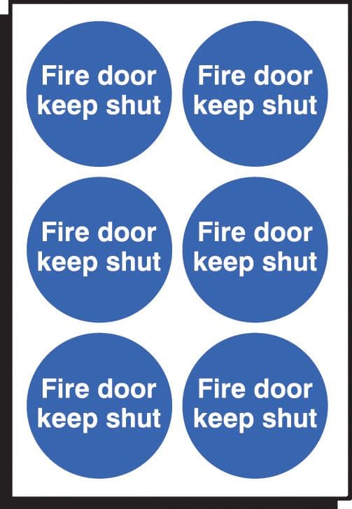 51637 Fire door keep shut 65mm dia - sheet of 6  (65mm dia) Safety Sign
