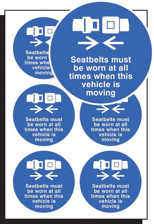 51651 Seatbelts worn all times 65mm dia - sheet of 6  (65mm dia) Safety Sign