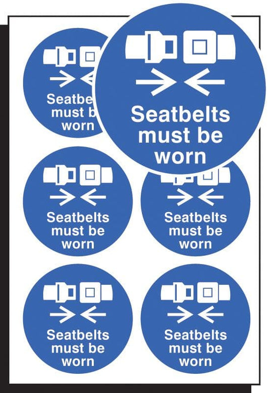 51652 Seatbelts must be worn 65mm dia - sheet of 6  (65mm dia) Safety Sign