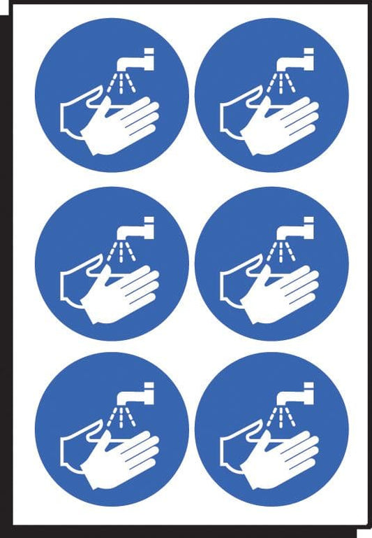 51654 Wash hands symbol 65mm dia - sheet of  6  (65mm dia) Safety Sign